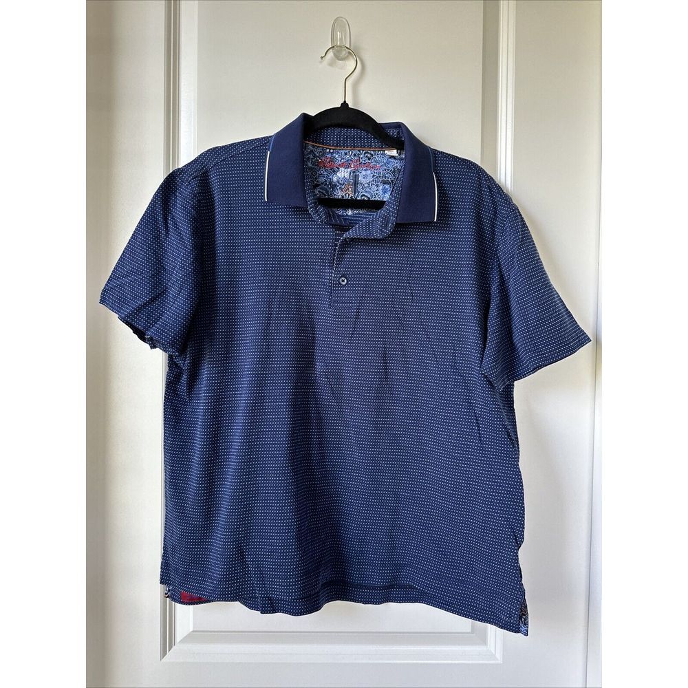 Robert Graham Polo Shirt Mens Large Blue Texture Short Sleeve Classic Fit Golf